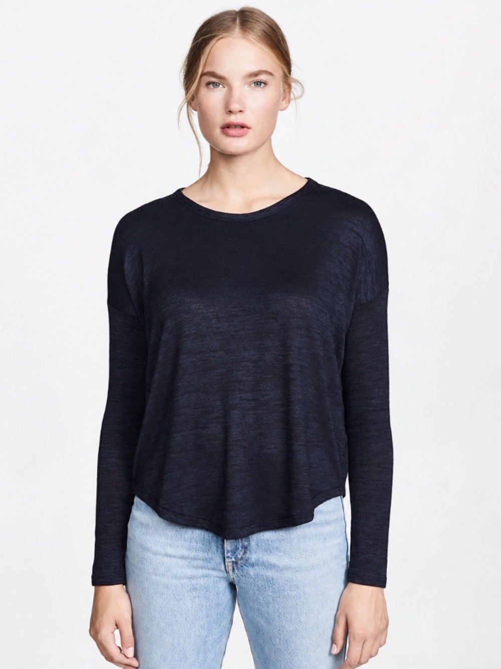 rag & bone JEAN Hudson Long Sleeve Tee Navy Black Minimalist Casual Women Size S